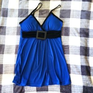 YaG Couture Blue with Black trim - padded - buckle top - Thin Straps - small